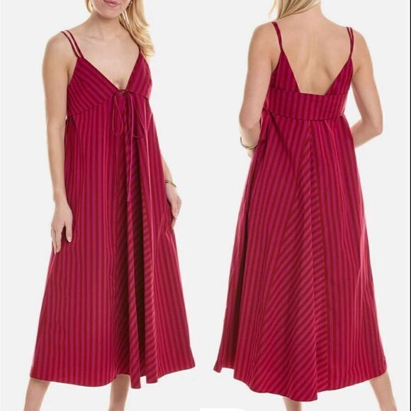 REBECCA TAYLOR Marseille Stripe Cotton Maxi Dress In Stripe Hibiscus 8 $395